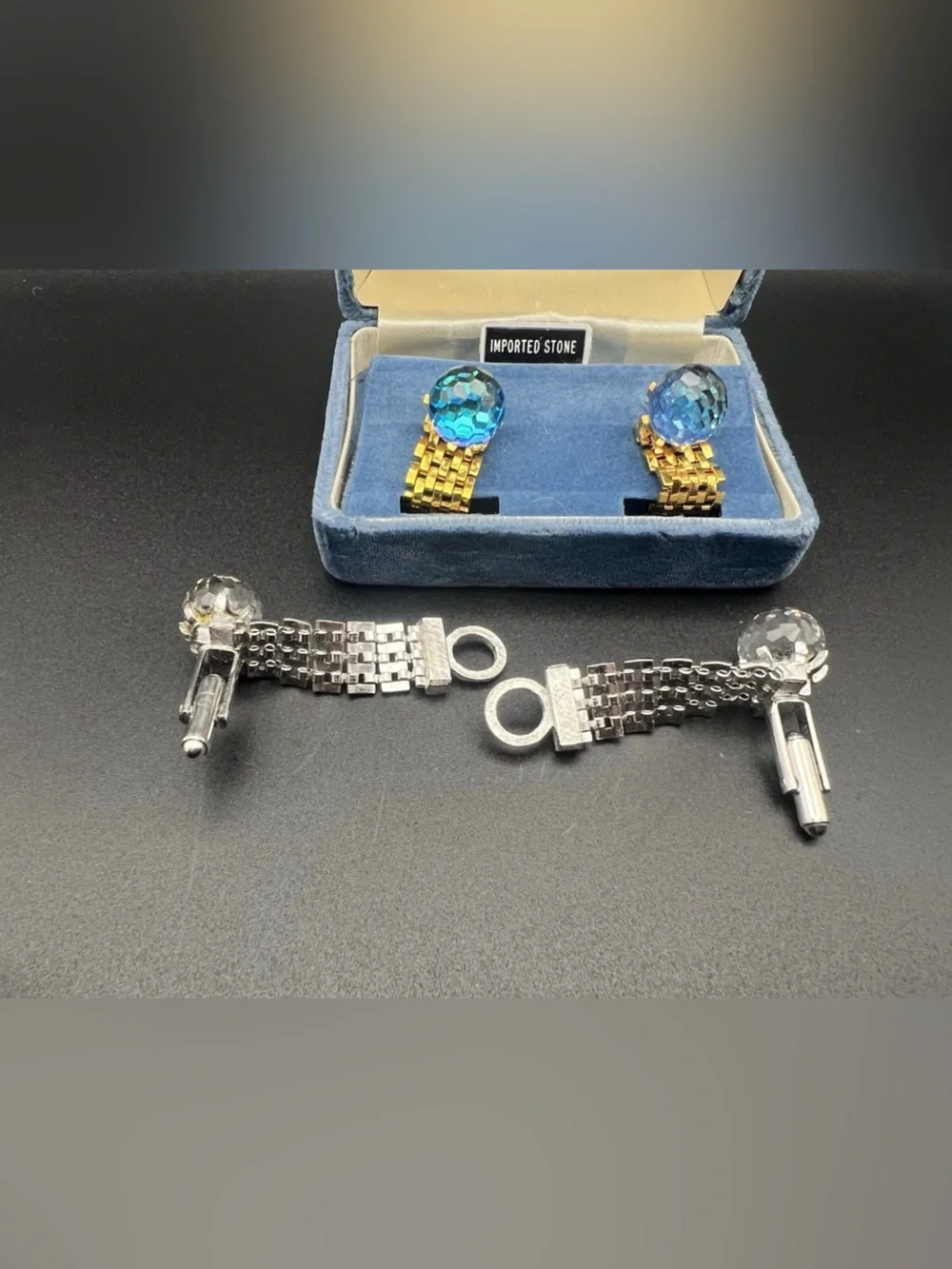 Vtg Dante Lot 2 Cufflinks Gold & Silver Tone Mesh Wrap Color Shift Original Box